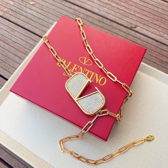 Valentino Garavani Accessories - Valentino Garavani V Logo Chain Belt with Crystal Pave